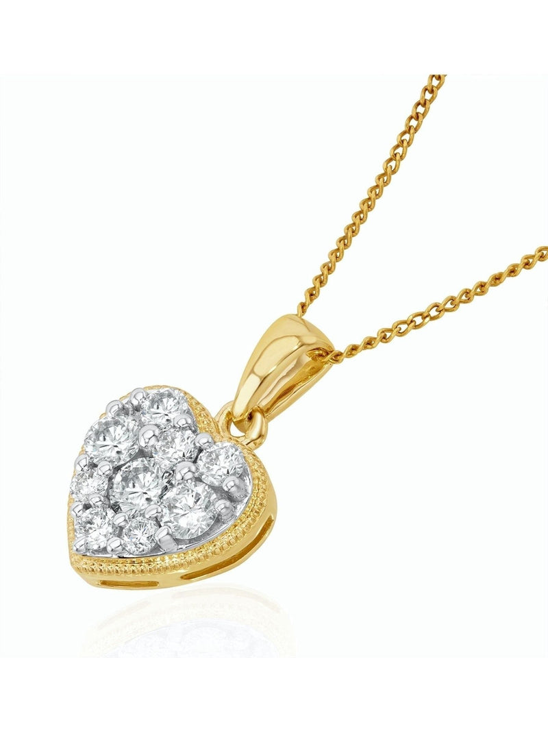 The Diamond Store Heart Pendant Necklace 9K Gold 0.50ct (British brand)