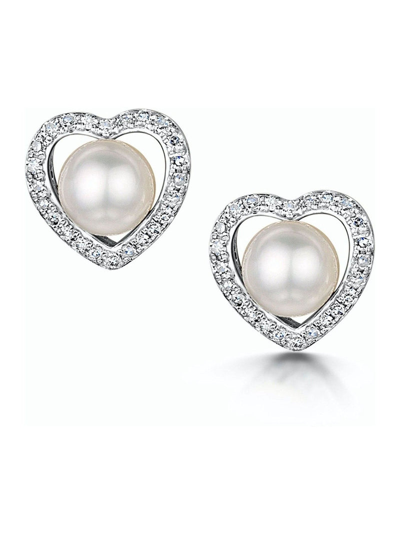 The Diamond Store pearl diamond heart earrings 9K white gold (British brand)