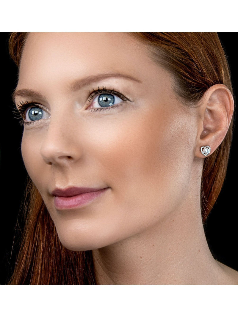 The Diamond Store pearl diamond heart earrings 9K white gold (British brand)