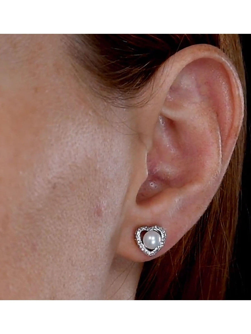 The Diamond Store pearl diamond heart earrings 9K white gold (British brand)