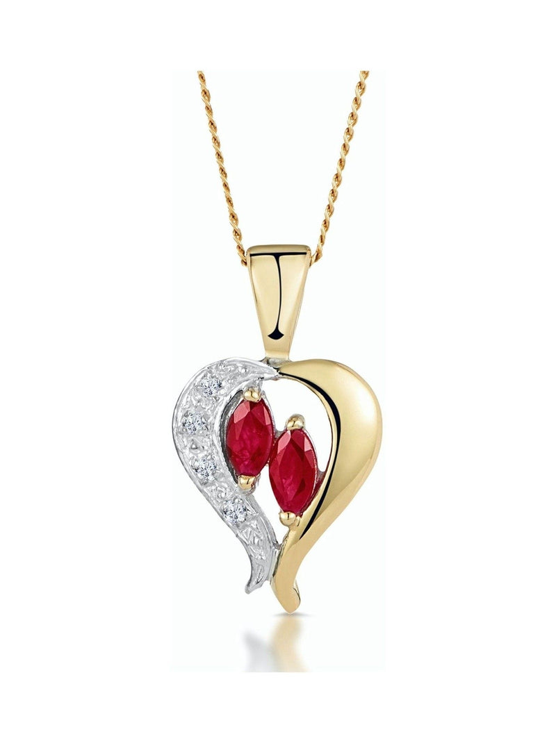 The Diamond Store 9K Yellow Gold Red Ruby and Diamond Pendant Necklace (British brand)