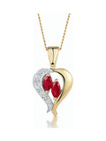The Diamond Store 9K Yellow Gold Red Ruby and Diamond Pendant Necklace (British brand)