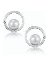 Next The Diamond Store 9K White Gold Pearl and Diamond Stellato Circle Earrings- Buy online at McGrocer
