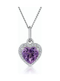 Heart-Shaped Amethyst and Diamond Halo Necklace with Matching Earrings and Ring in 9K White Gold