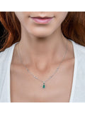9K White Gold Emerald and Diamond Tear-Drop Pendant Necklace with Adjustable Silver Chain