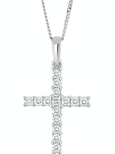Next 0.25ct Lab Diamond Cross Pendant Necklace in 9K White Gold with Adjustable Chain- Buy online at McGrocer