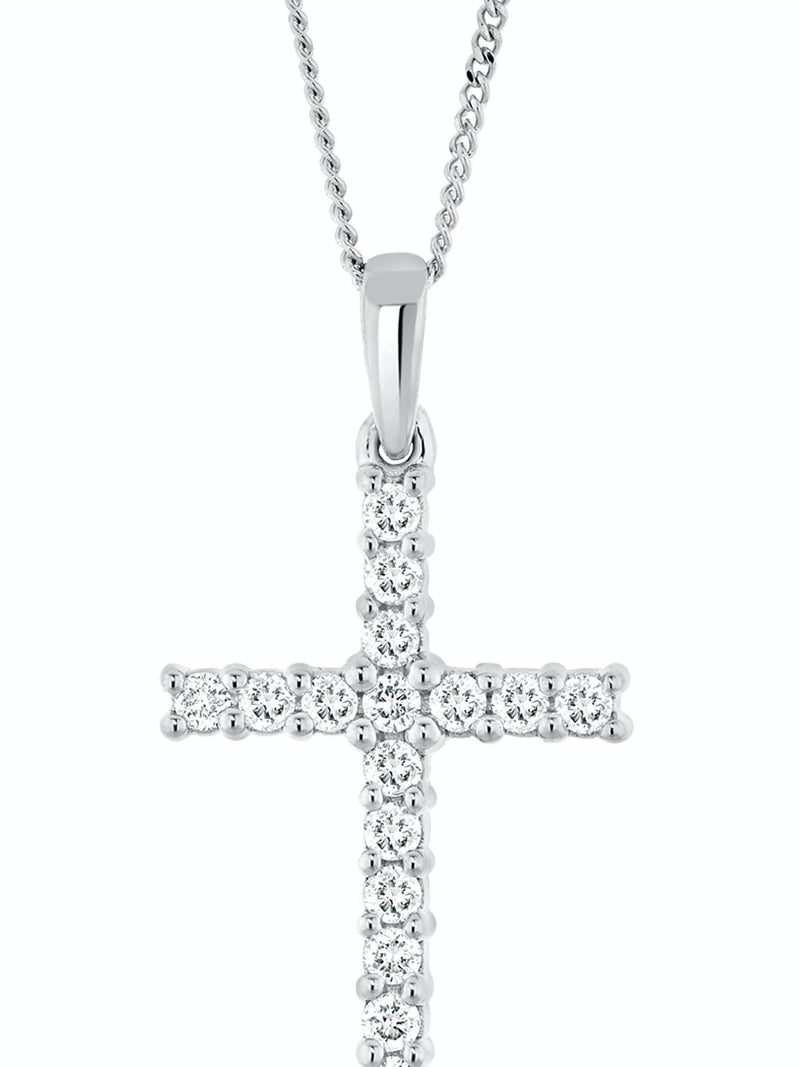 The Diamond Store 9K White Gold 0.25ct H/Si Lab Diamond Cross Pendant Necklace