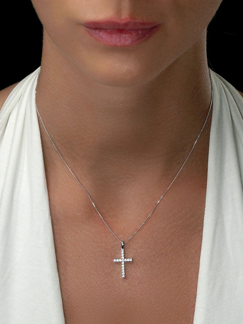 0.25ct Lab Diamond Cross Pendant Necklace in 9K White Gold with Adjustable Chain
