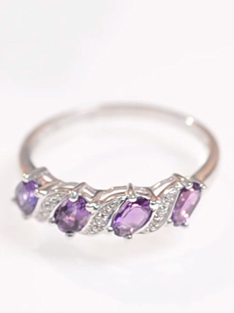 The Diamond Store 9K white gold amethyst diamond ring (British brand)