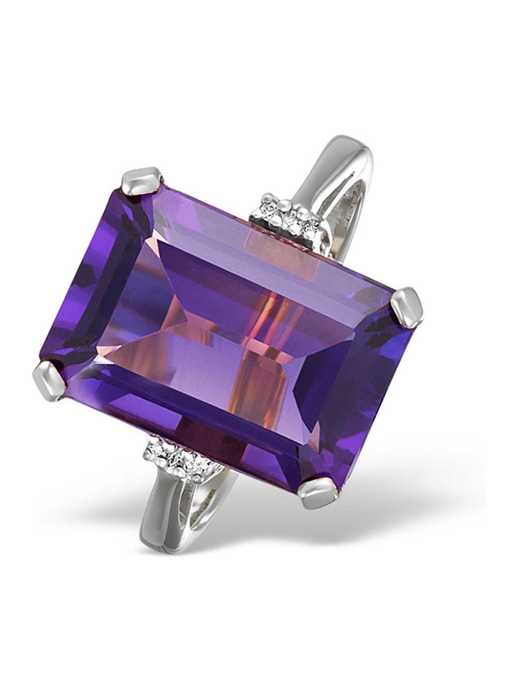 The Diamond Store 9K White Gold 6.40ct Amethyst and Diamond Ring