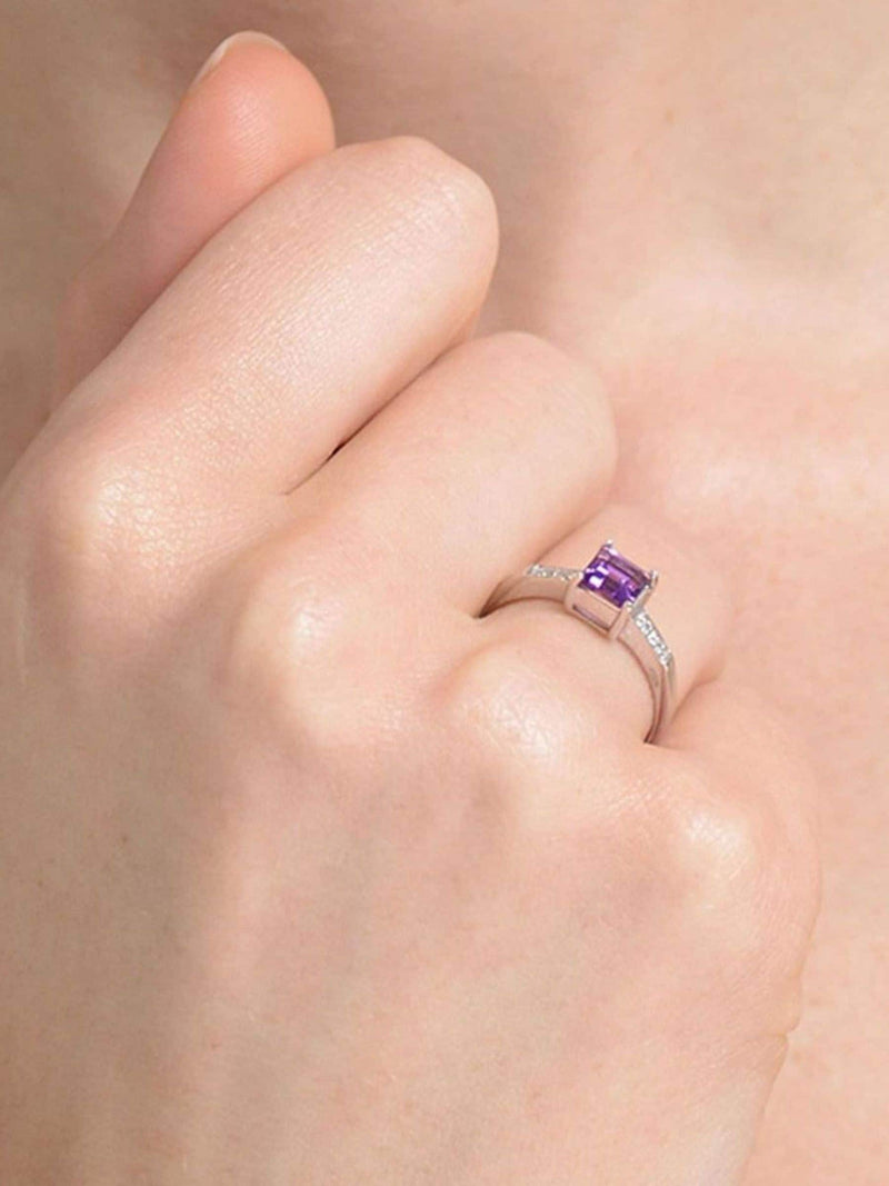 The Diamond Store 9K white gold amethyst diamond ring 0.63ct, UK version