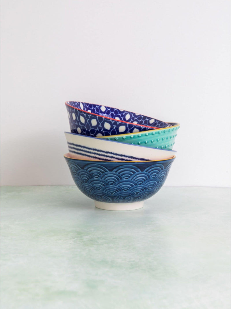 Kitchencraft blue patterned ceramic cereal bowls set of 4, UK version