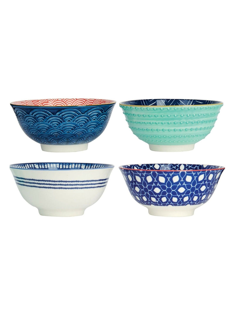 Kitchencraft blue patterned ceramic cereal bowls set of 4, UK version