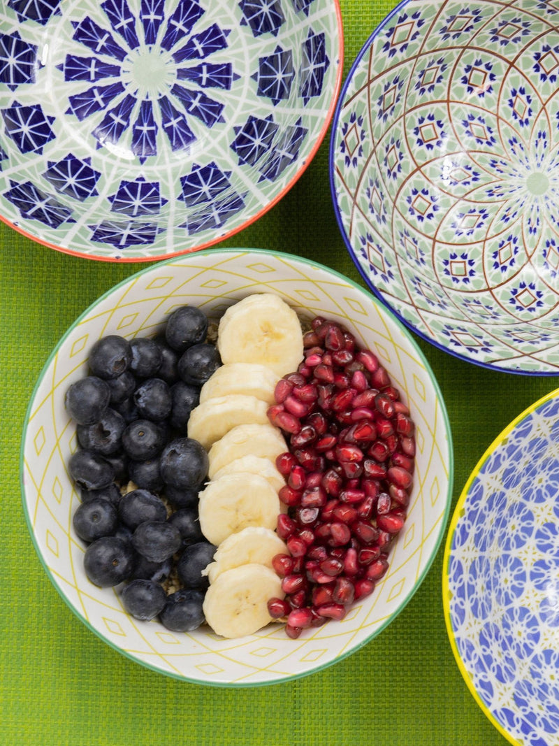 Kitchencraft multi-coloured patterned ceramic cereal bowls 15cm, UK version