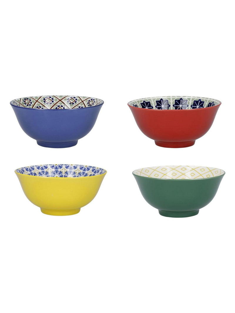 Kitchencraft multi-coloured patterned ceramic cereal bowls 15cm, UK version