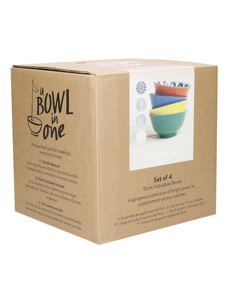 Kitchencraft multi-coloured patterned ceramic cereal bowls 15cm, UK version