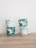 Kitchencraft Set of 4 Green Exotic Bird Colourful Ceramic Mugs