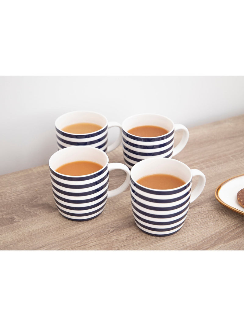 Kitchencraft blue striped ceramic mugs set of 4 425ml, UK version