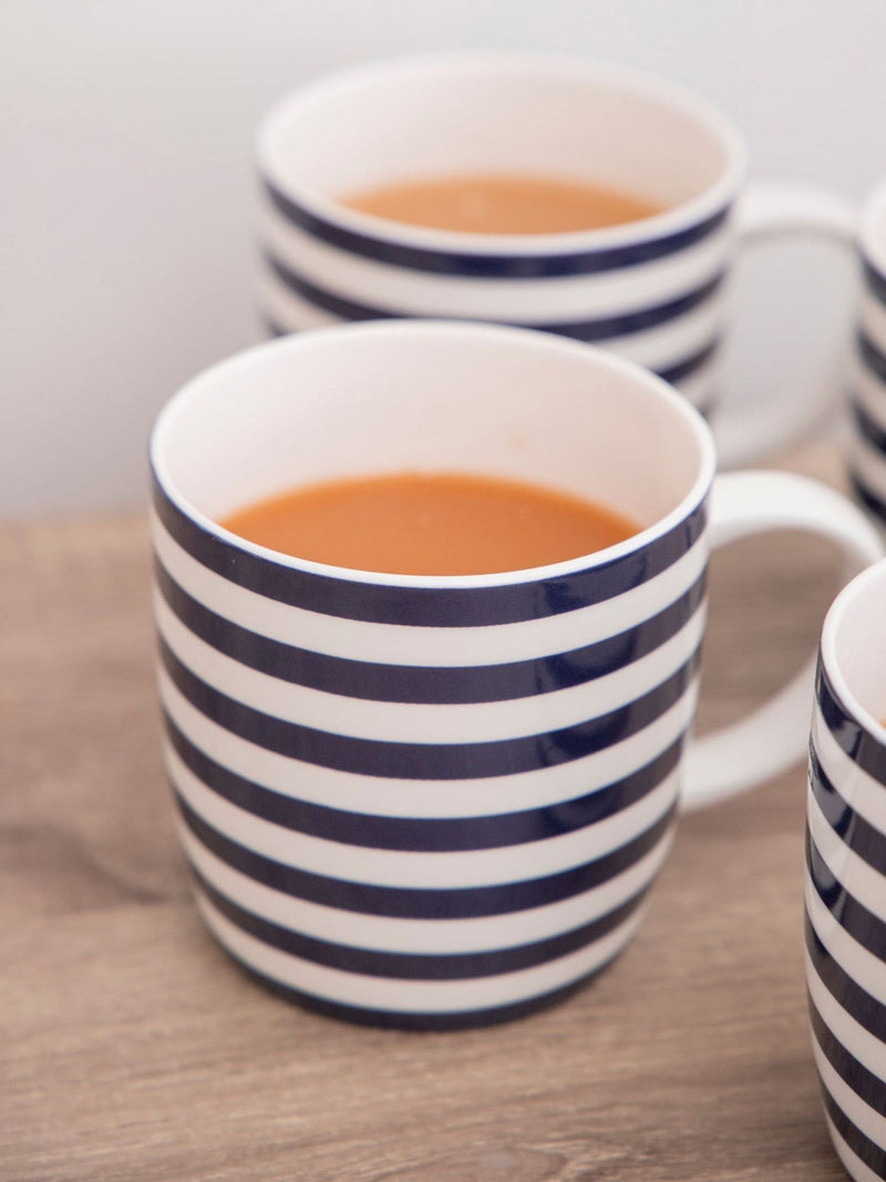 Kitchencraft blue striped ceramic mugs set of 4 425ml, UK version