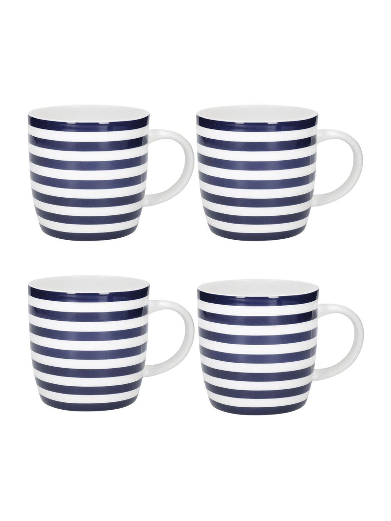 Kitchencraft blue striped ceramic mugs set of 4 425ml, UK version