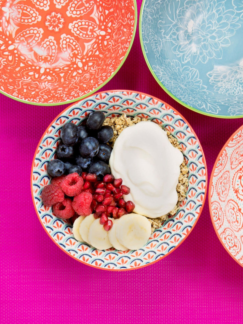 Kitchencraft set of 4 pink patterned ceramic cereal bowls, UK version