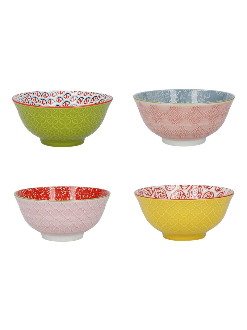 Kitchencraft set of 4 pink patterned ceramic cereal bowls, UK version