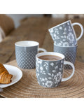 Kitchencraft grey floral polka dot ceramic mugs 425ml, UK version