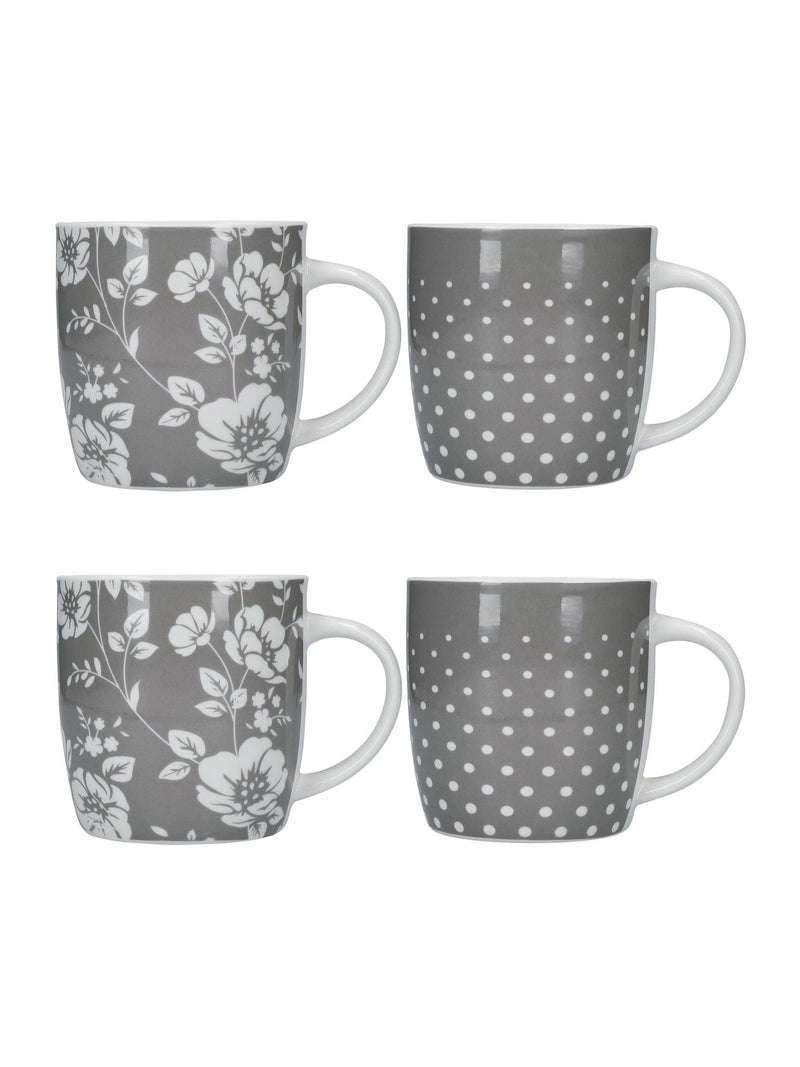 Kitchencraft grey floral polka dot ceramic mugs 425ml, UK version