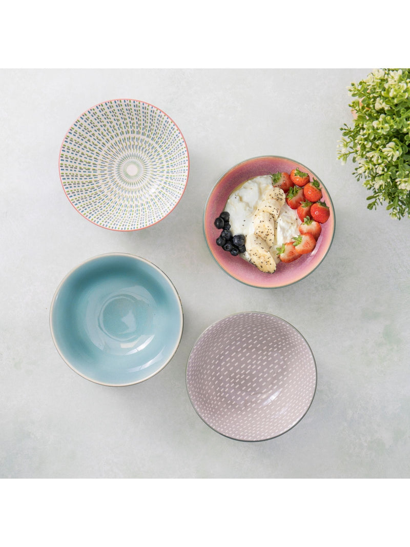 Kitchencraft pink patterned floral ceramic cereal bowls set of 4, UK version