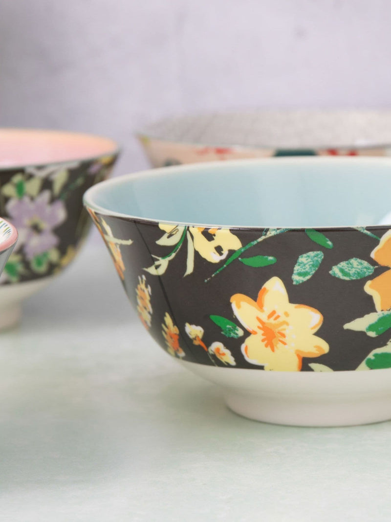 Kitchencraft pink patterned floral ceramic cereal bowls set of 4, UK version