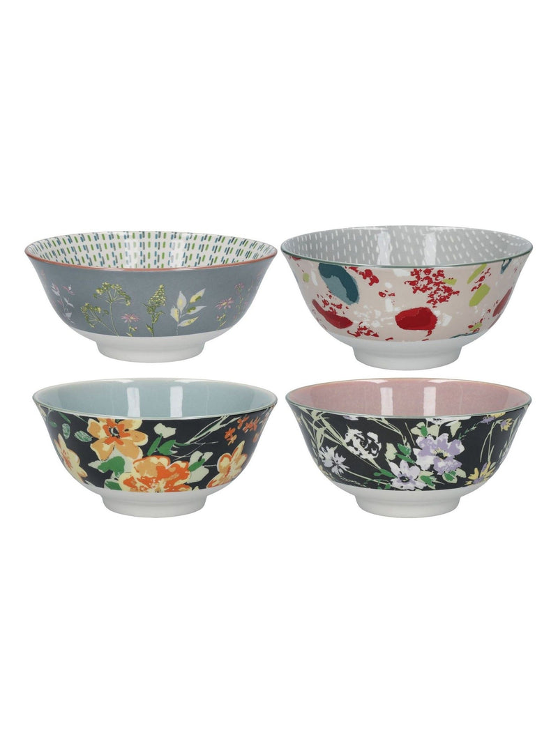 Kitchencraft pink patterned floral ceramic cereal bowls set of 4, UK version