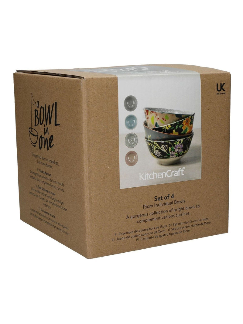 Kitchencraft pink patterned floral ceramic cereal bowls set of 4, UK version