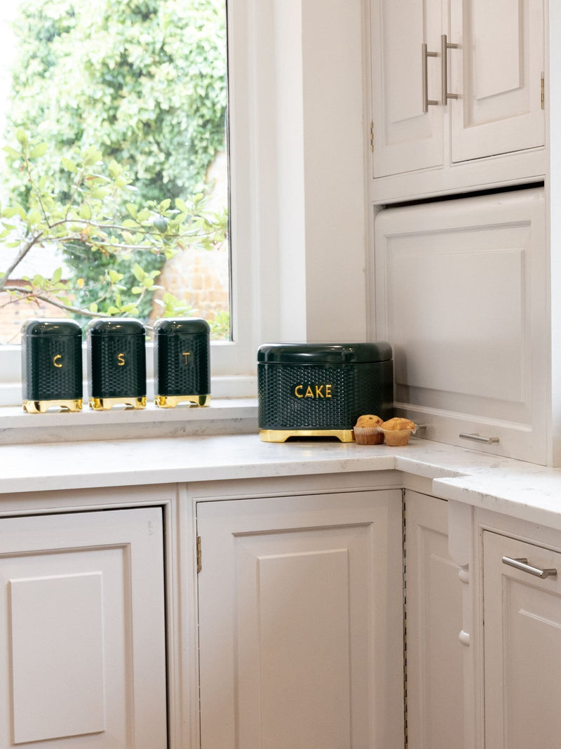 Kitchencraft green textured geometric tea coffee sugar canisters set, UK version