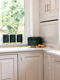 Kitchencraft green textured geometric tea coffee sugar canisters set, UK version