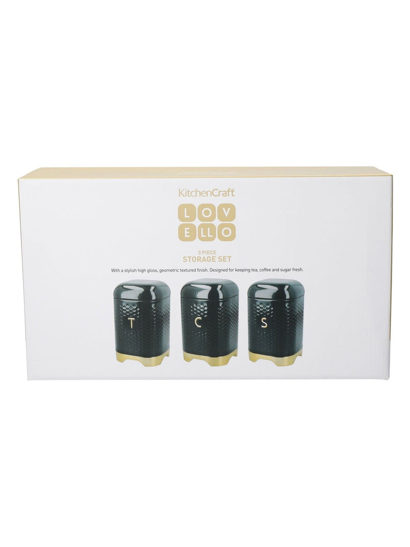 Kitchencraft green textured geometric tea coffee sugar canisters set, UK version