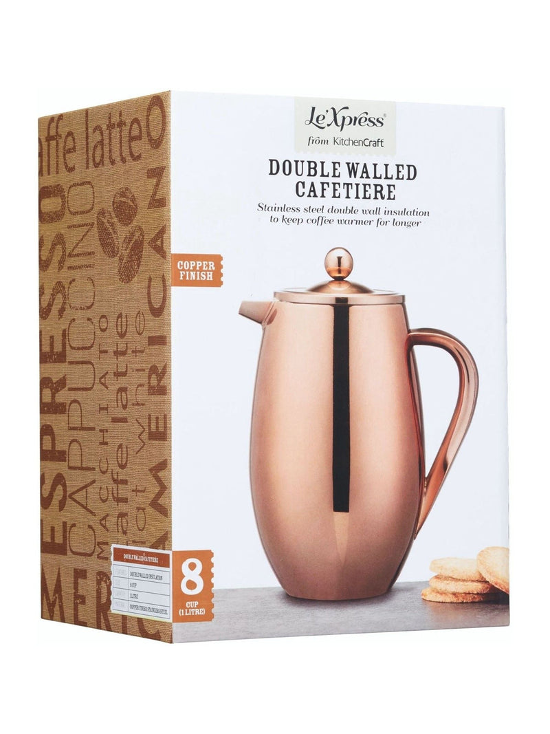 Kitchencraft Copper Insulated Stainless Steel Cafetière 1L, UK version