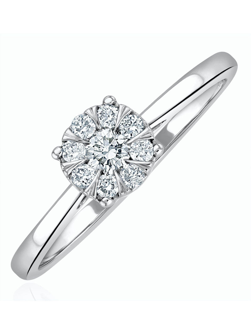 The Diamond Store 9K white gold diamond ring cluster style - British product