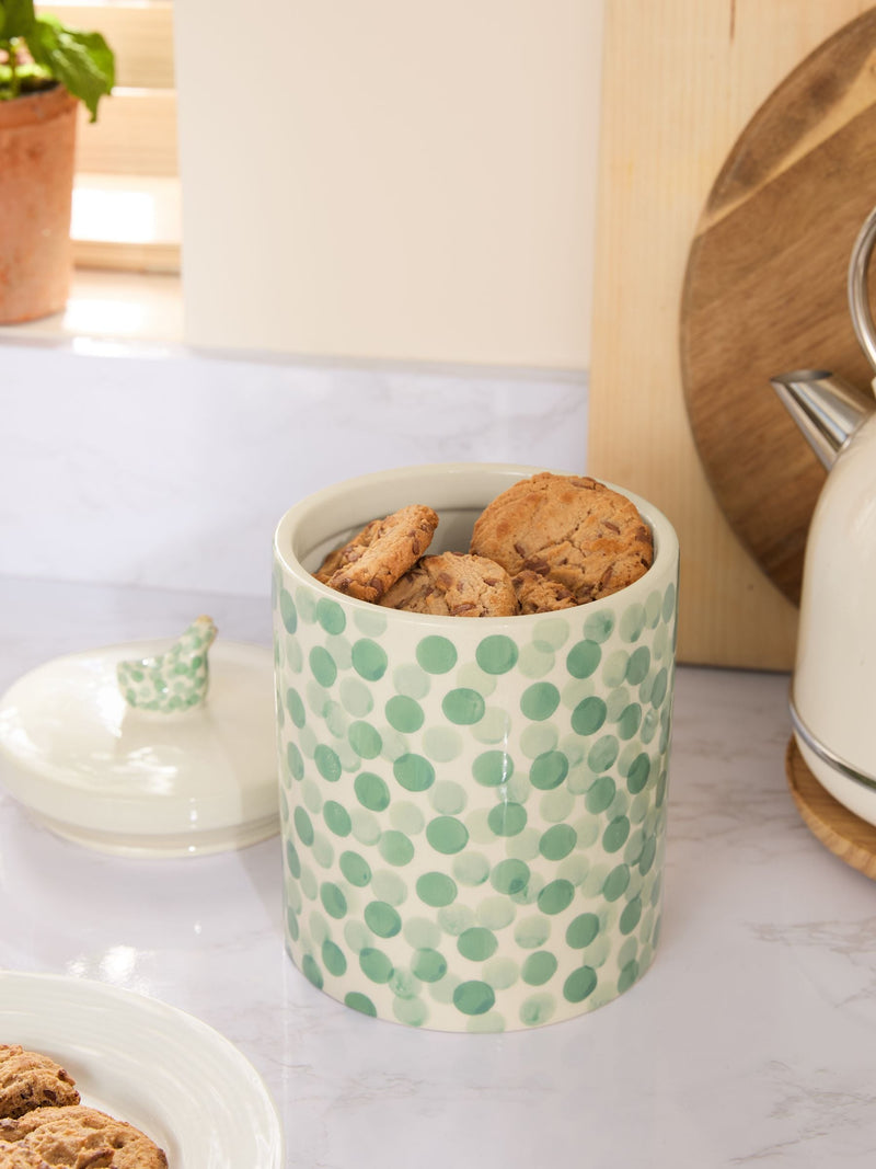 Sage green ceramic biscuit jar with chicken topper 22cm (British brand)