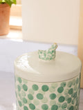 Sage green ceramic biscuit jar with chicken topper 22cm (British brand)