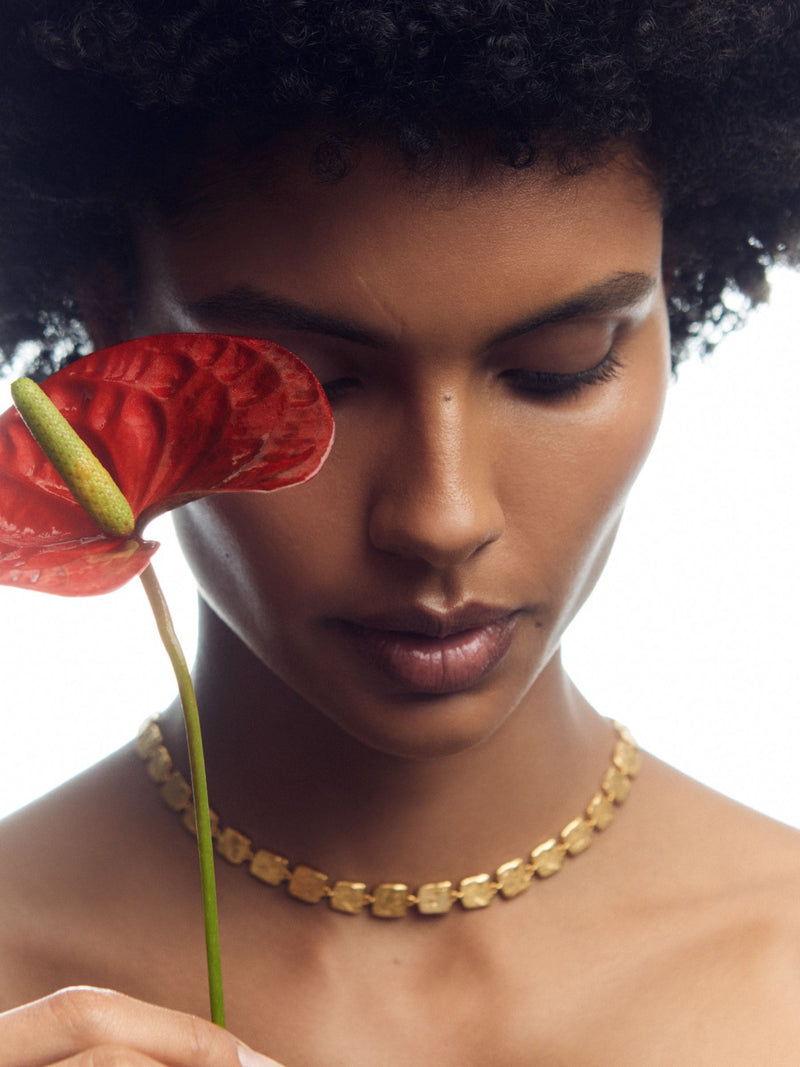 Reiss Gold Tone Mila Molten Square Necklace, imported from the UK