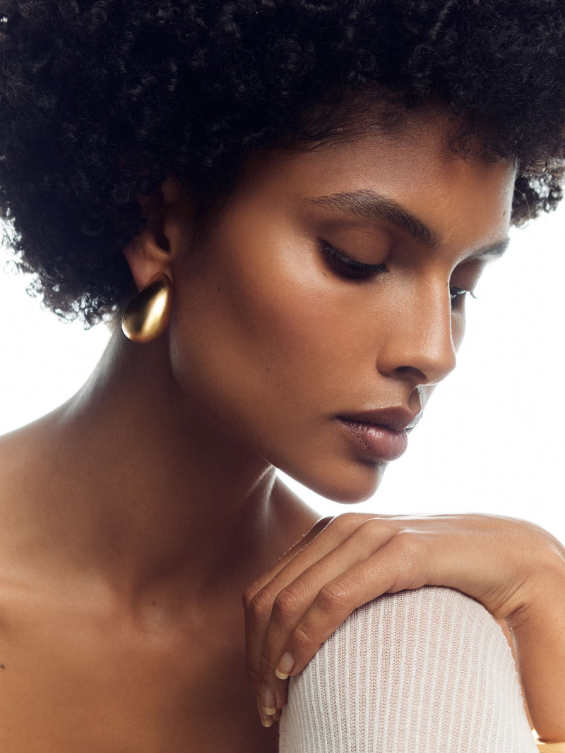 Gold Tone Curved Scoop Earrings with Hypoallergenic Posts