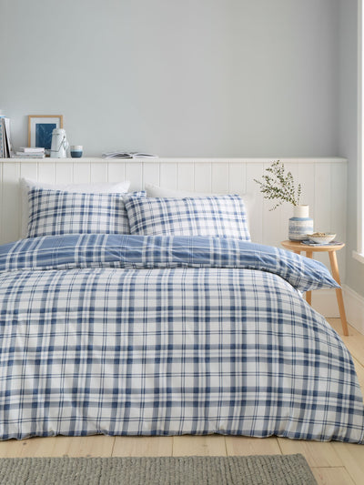 Next Catherine Lansfield Blue Kelso Check Duvet Cover and Pillowcase Set- Buy online at McGrocer