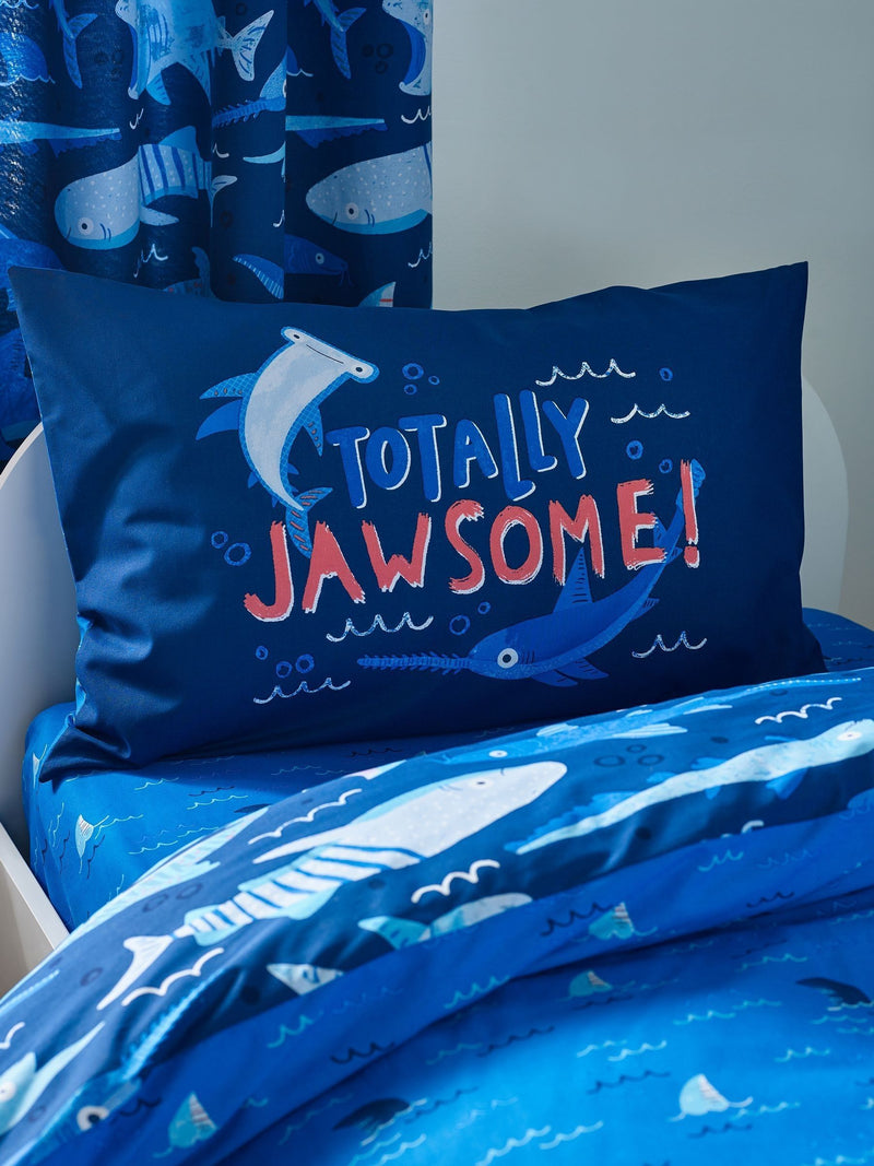 Catherine Lansfield Blue Jawsome Shark Reversible Duvet Cover Set - British product