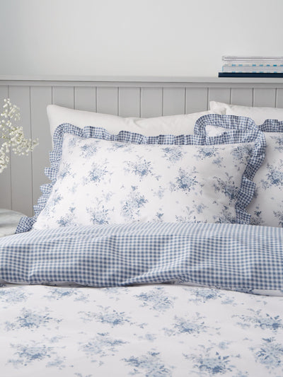 Next Catherine Lansfield Blue Lucie Floral Frill Reversible Duvet Cover Set- Buy online at McGrocer