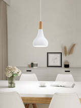 Next Eglo White Sabinar Metal and Wood Single Pendant Ceiling Light- Buy online at McGrocer