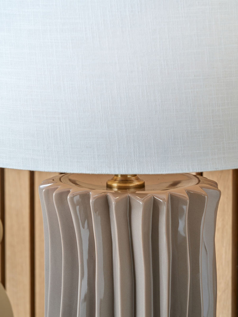 Pacific Lifestyle Devony pleated ceramic table lamp taupe 56cm, UK version