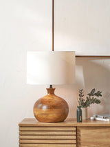 Next Pacific Lifestyle Kiah Brown Oiled Finish Mango Wood Round Table Lamp 58cm- Buy online at McGrocer