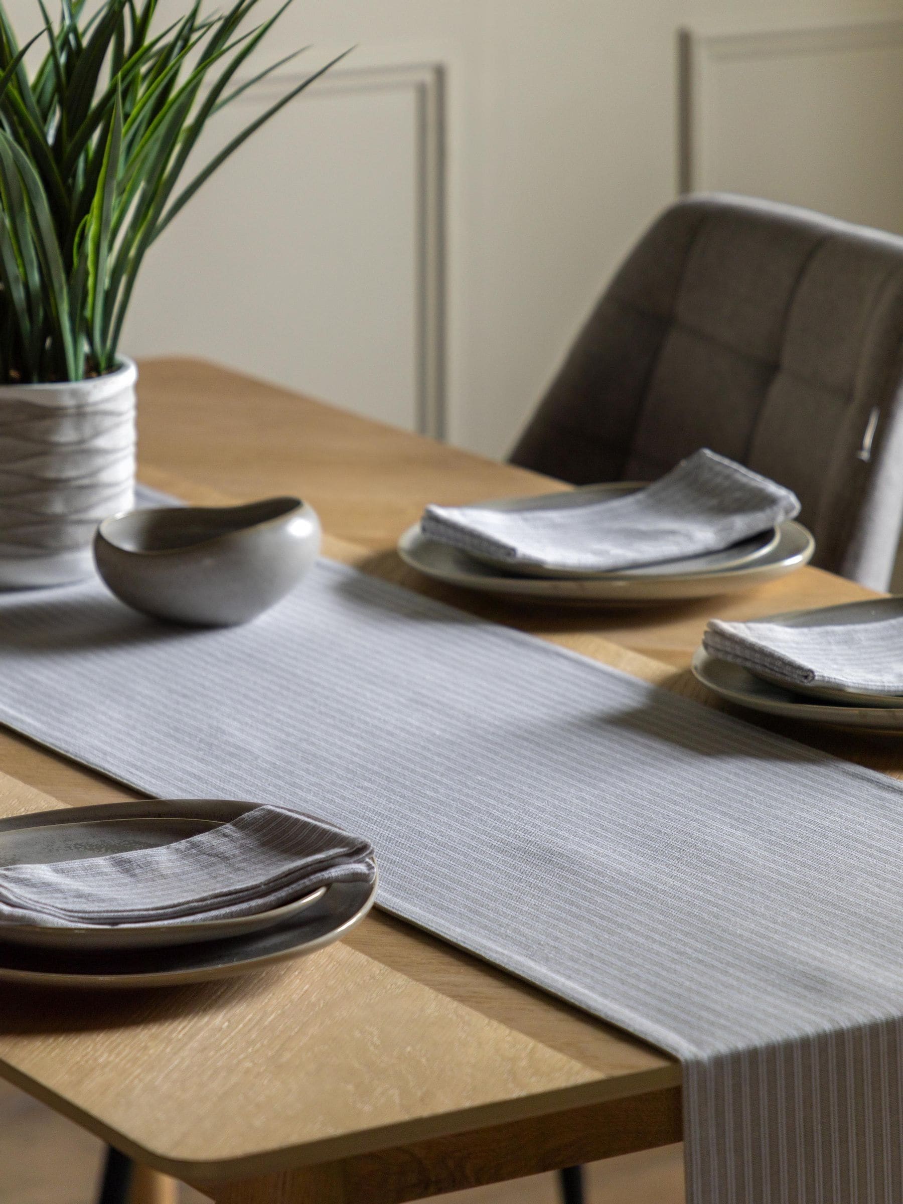 Gallery Home Grey Woven Striped Small Table Runner
