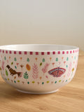 Lucy Tiffney set of 4 pink leaves cereal bowls, imported from the UK