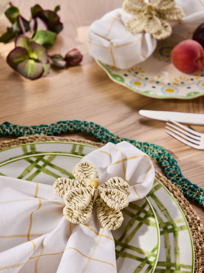 Next Nina Campbell Natural Woven Flower Napkin Rings Set of 2- Buy online at McGrocer